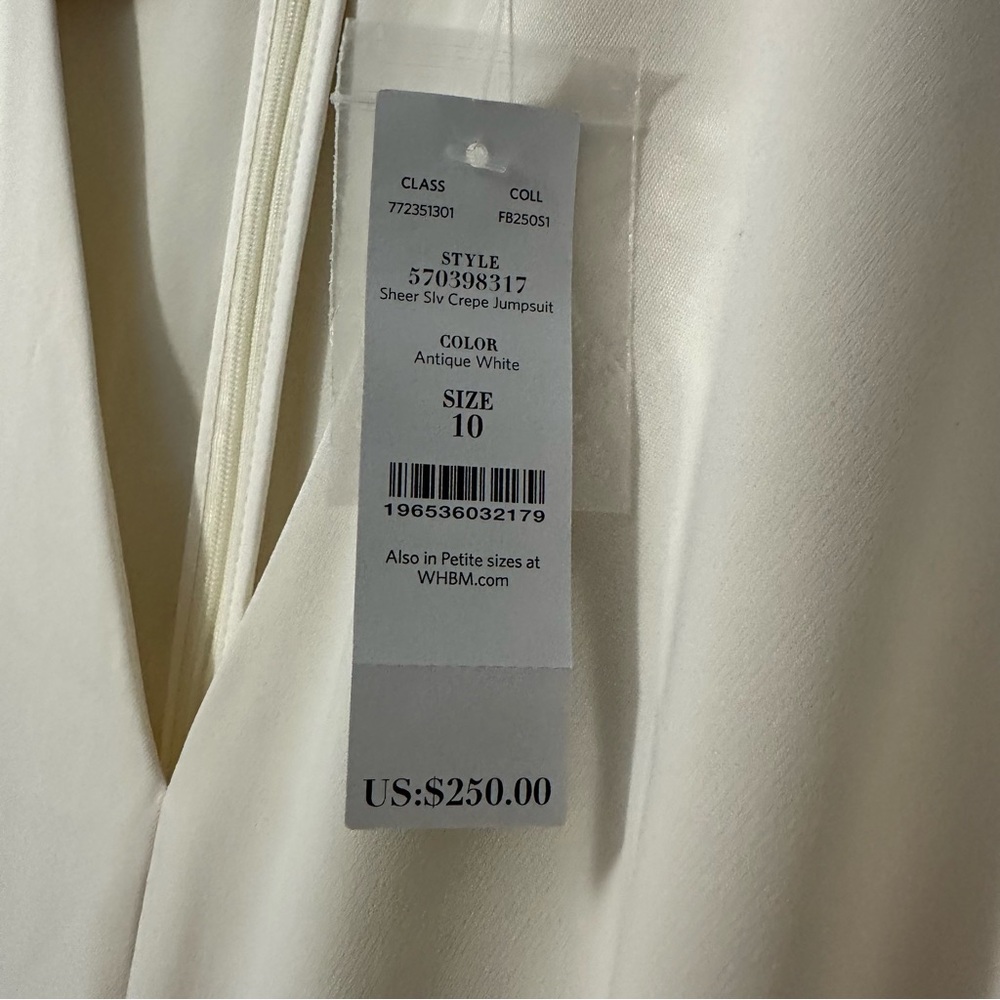 WHBM Long Sleeve Crepe Jumpsuit Ivory Wide-Leg Elegant Quiet Luxury NWT Sz 10 - Picture 10 of 13